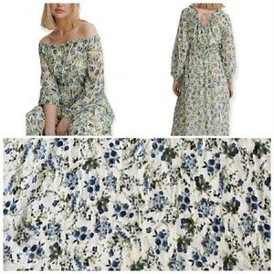 SPRING Cottage Core Ocean Long Flowy Green/Blue Floral Sheer Dress Women’s 4 MNG
